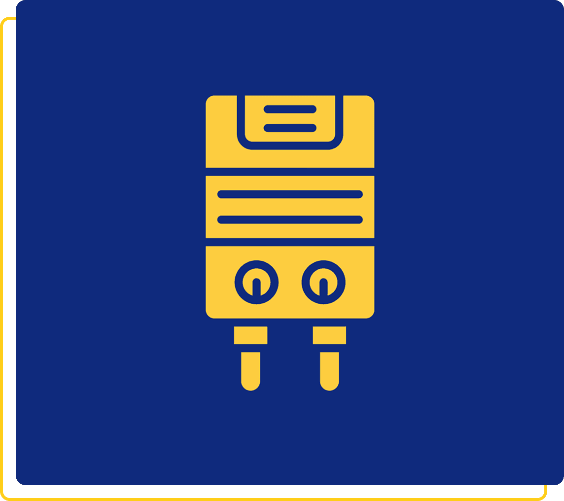 Yellow plug icon on blue background.