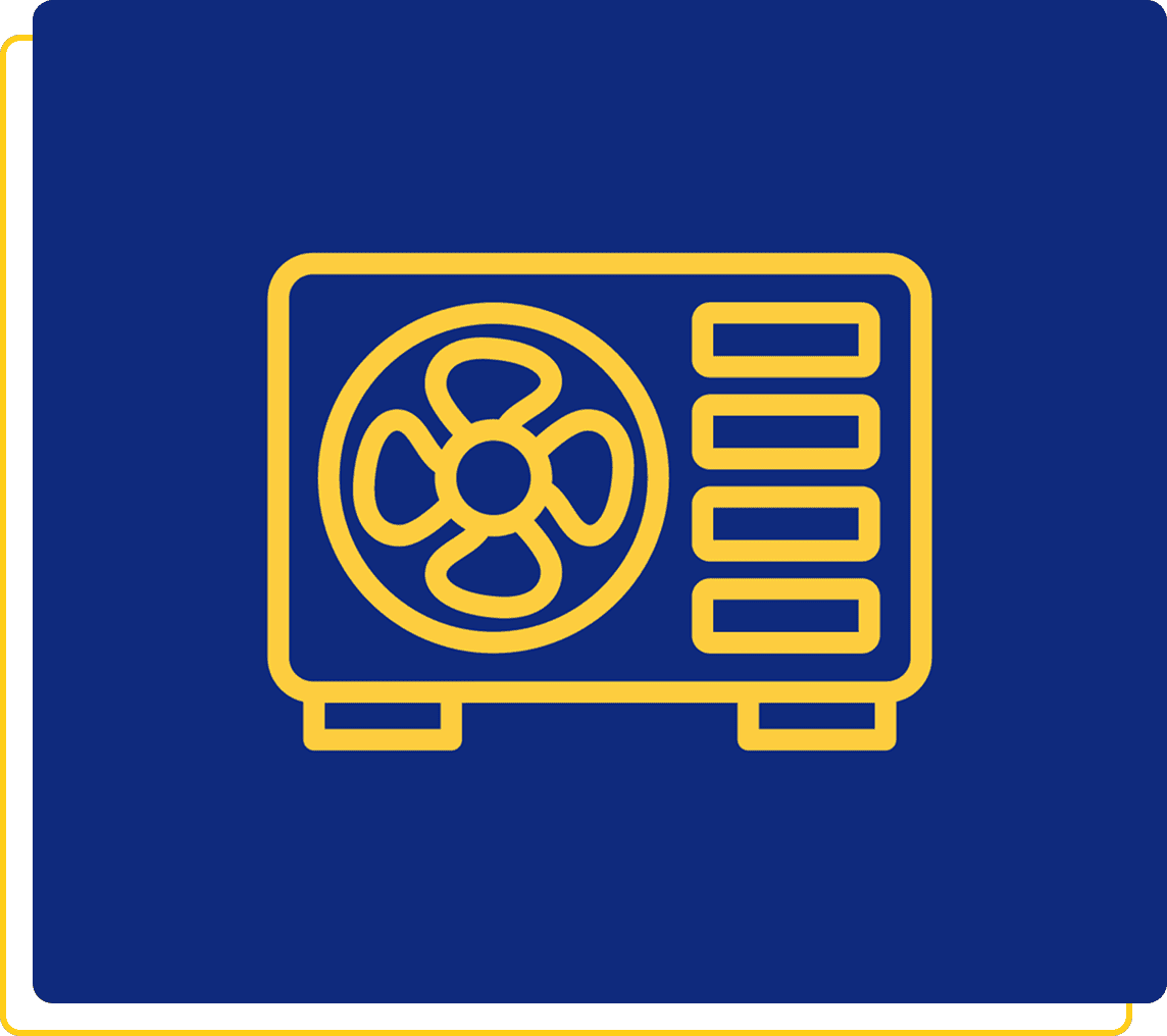 Air conditioning unit icon on blue background.