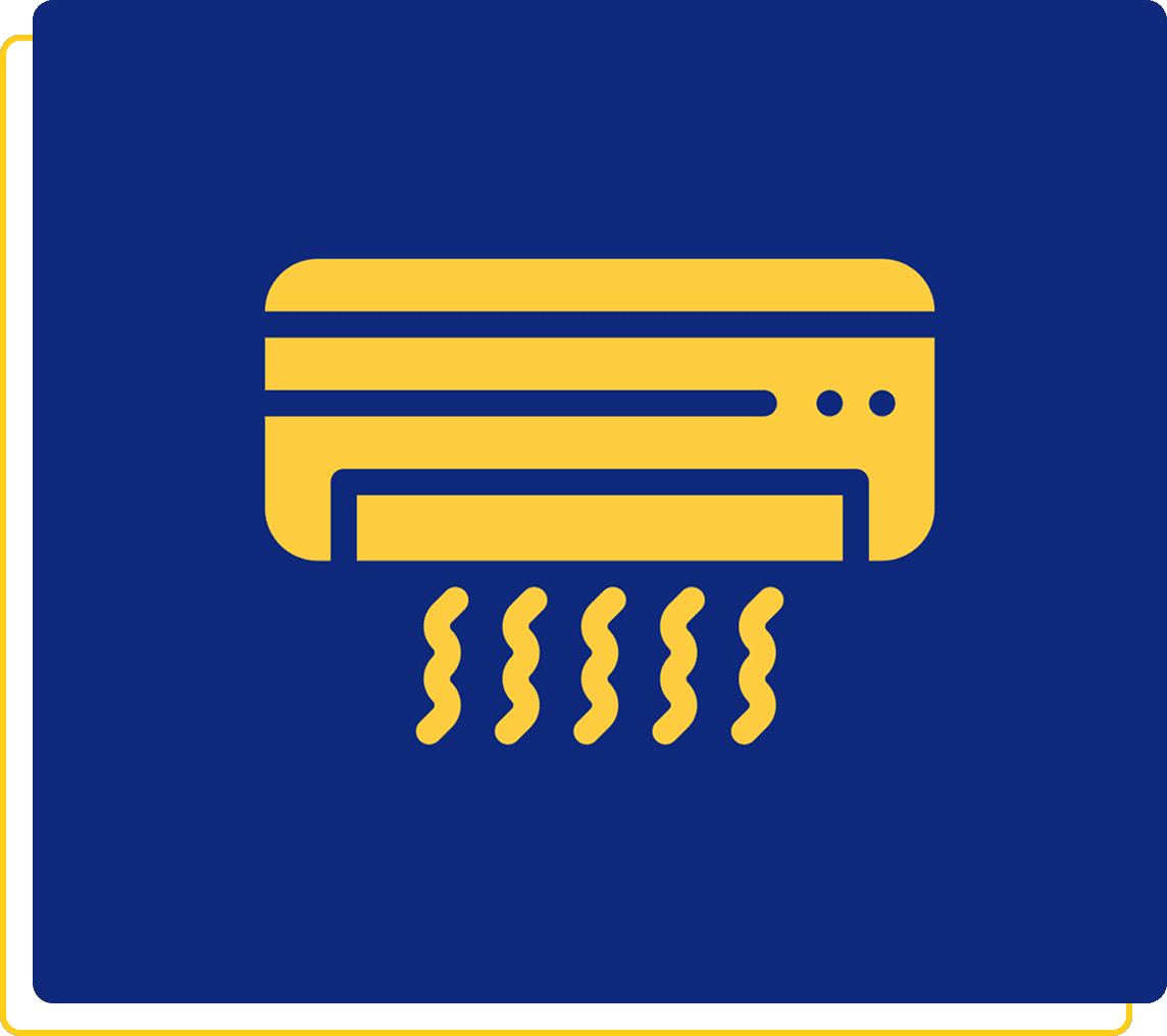 Yellow air conditioner icon on blue background.