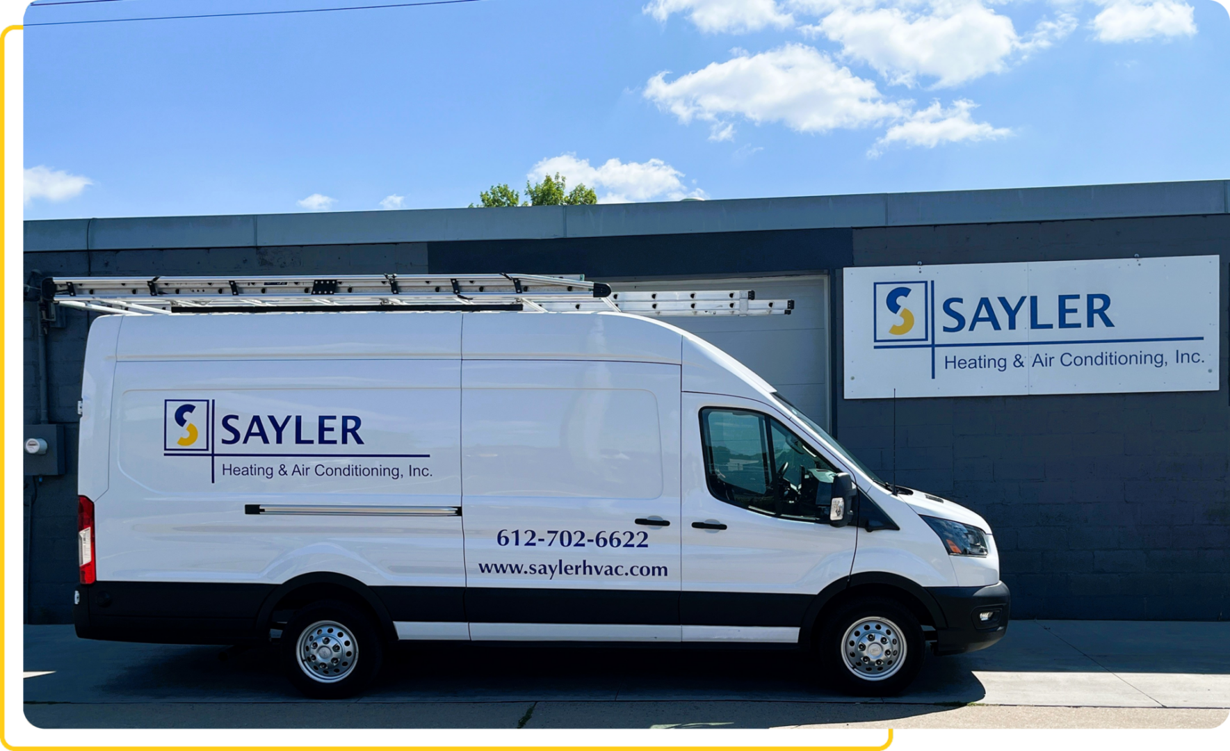 White van parked at Sayler Heating business.