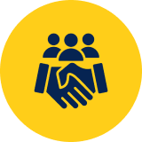 Handshake and teamwork icon on yellow circle