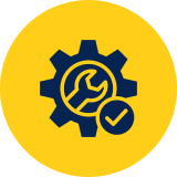 Gear and wrench logo in yellow circle