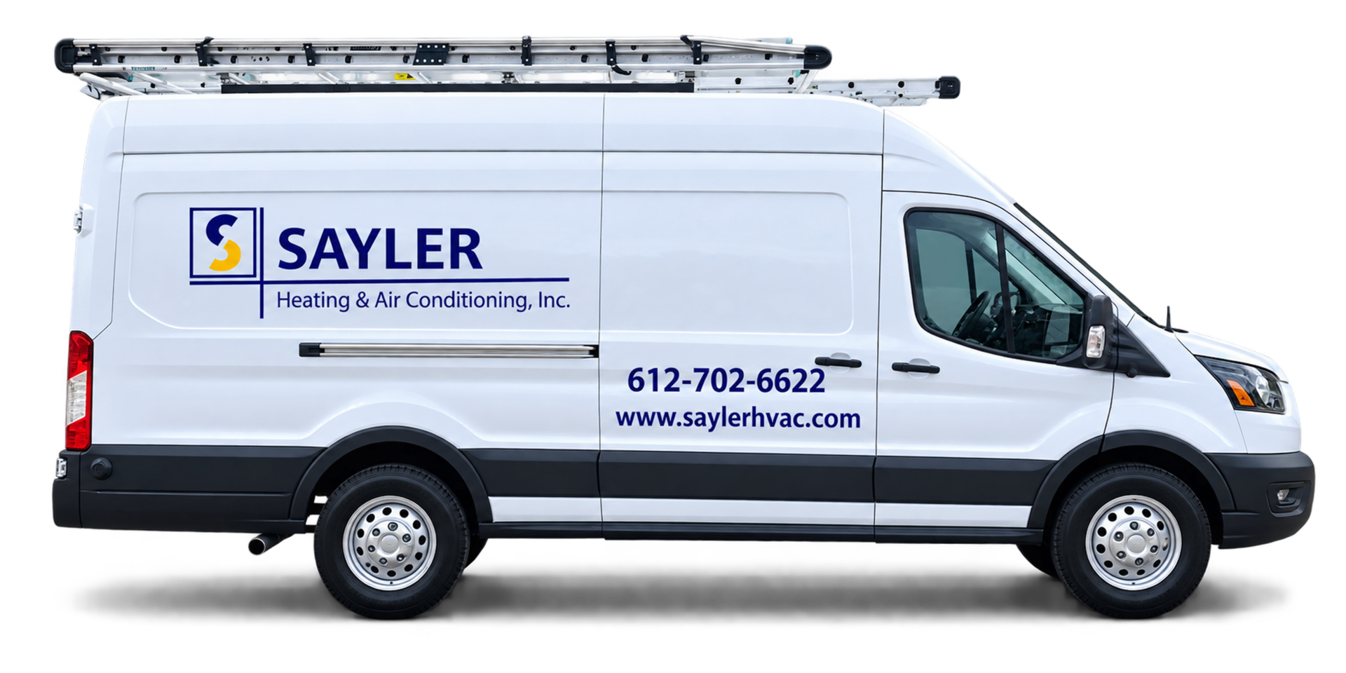 White HVAC service van with company branding.